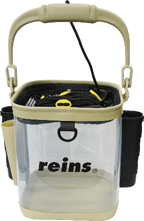 Clear/Sand- REINS KEEPER BUCKET II portable fishing bucket with rod holders